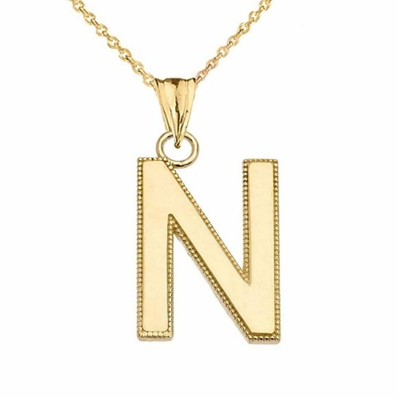 Real Gold Small Initial Letter N Pendant Necklace